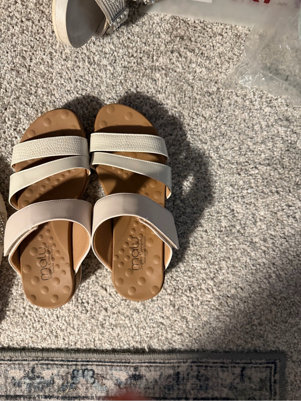 Malu White Triple-Strap Comfort Slide Sandals